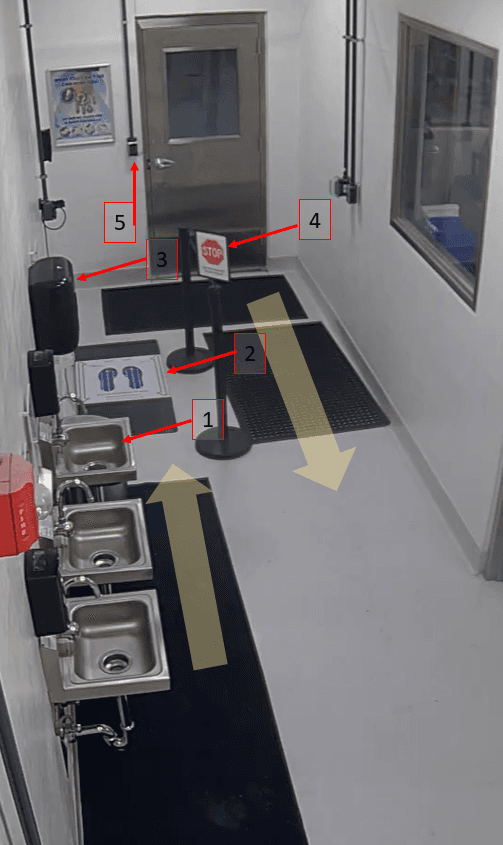 Food processing facility hygiene station with UVZone shoe sanitizing technology at Lone Star Dairy